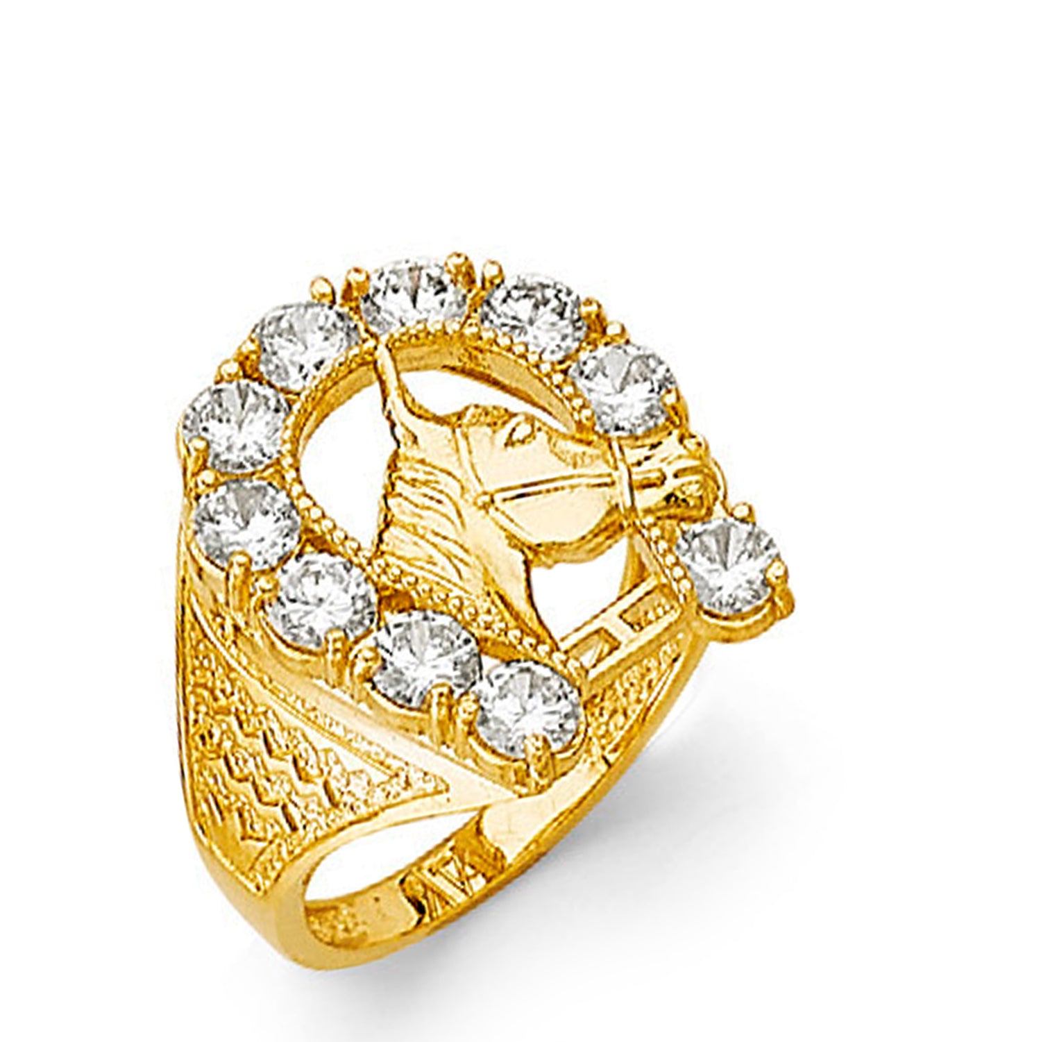 CZ Horseshoe Textured Ring in Solid Gold 