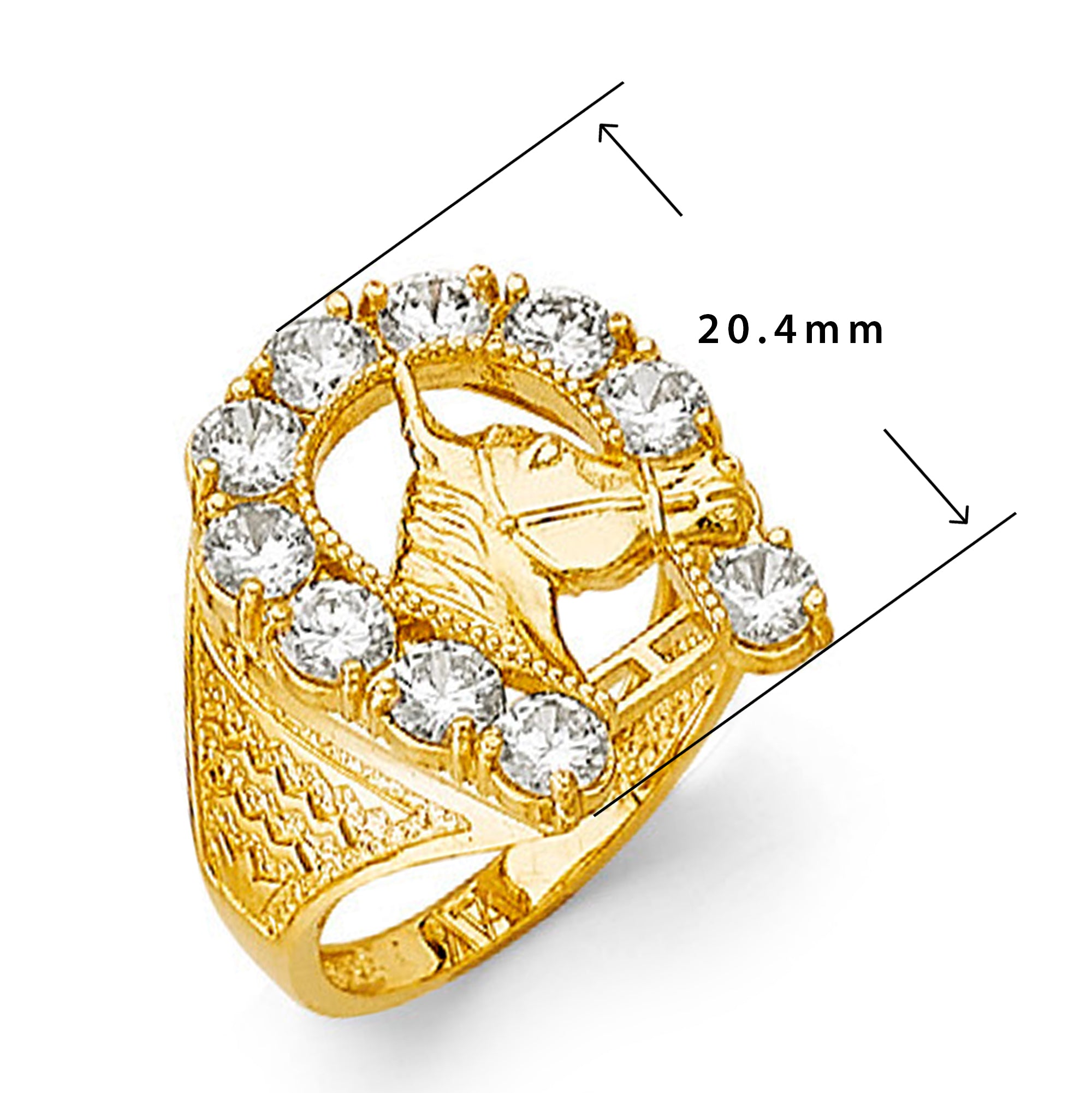 CZ Horseshoe Textured Ring in Solid Gold with Measurement