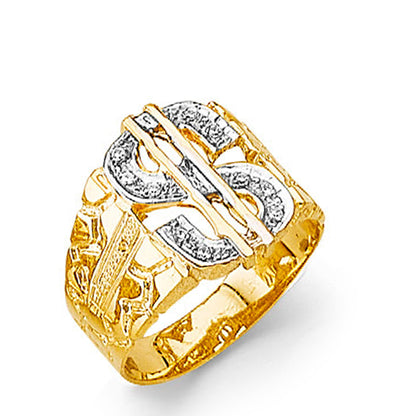 CZ Two-tone Dollar Ring in Solid Gold 