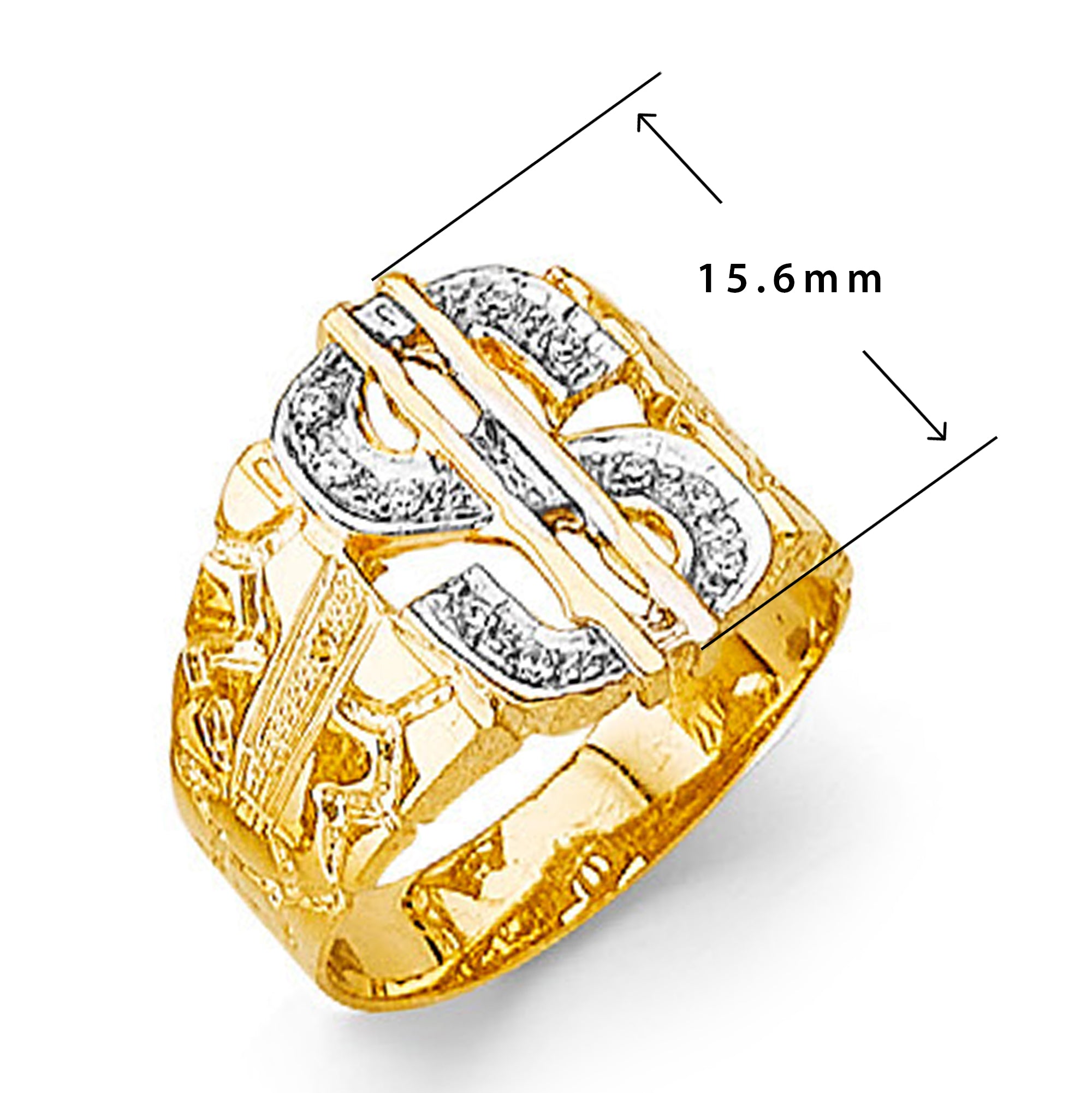 CZ Two-tone Dollar Ring in Solid Gold with Measurement