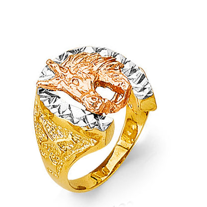 CZ Triple-tone Horseshoe Ring in Solid Gold 