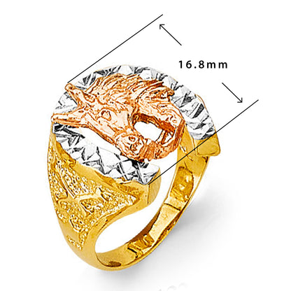 CZ Triple-tone Horseshoe Ring in Solid Gold with Measurement