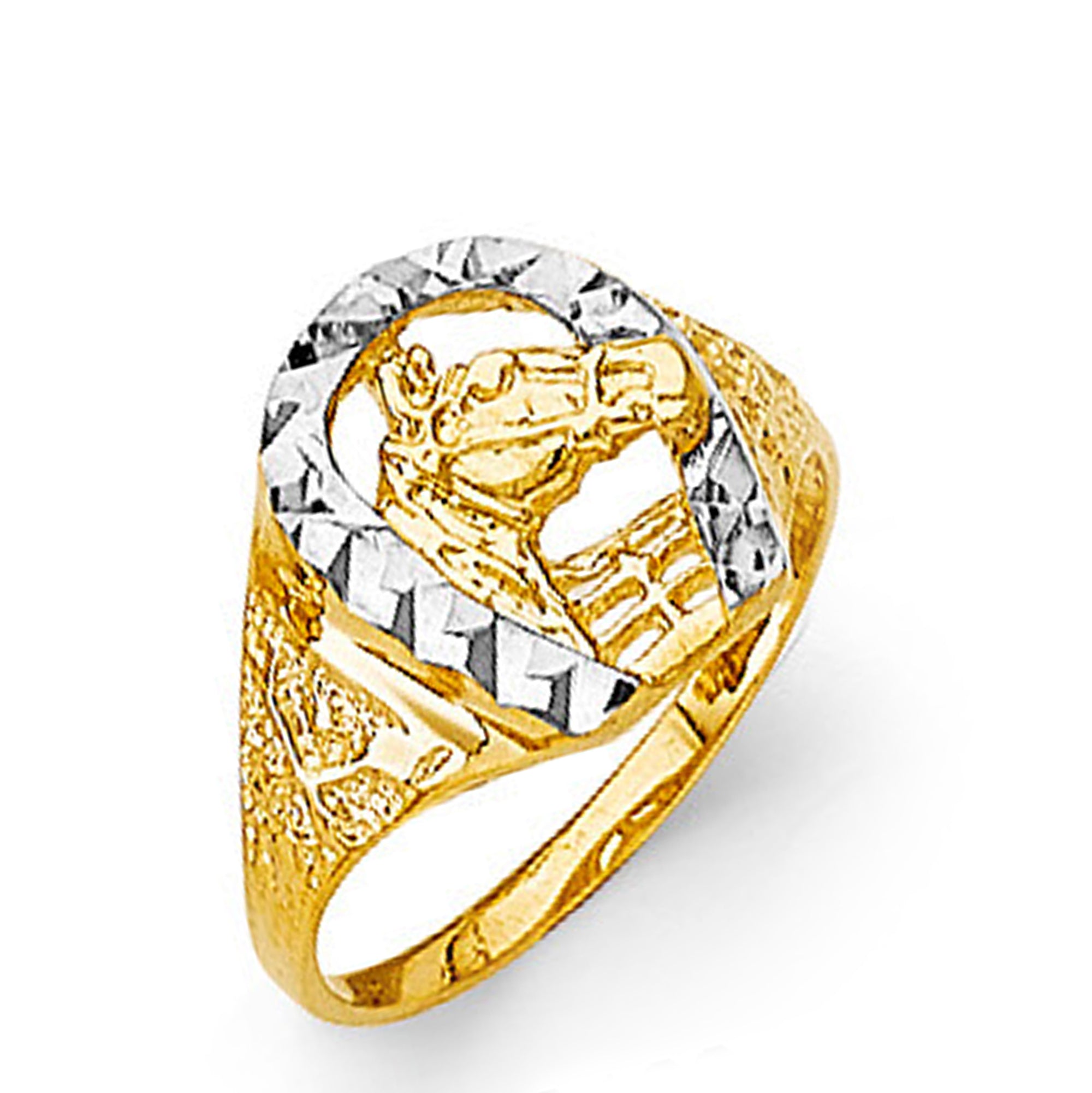 Dual tone Horseshoe Radiant Ring in Solid Gold 