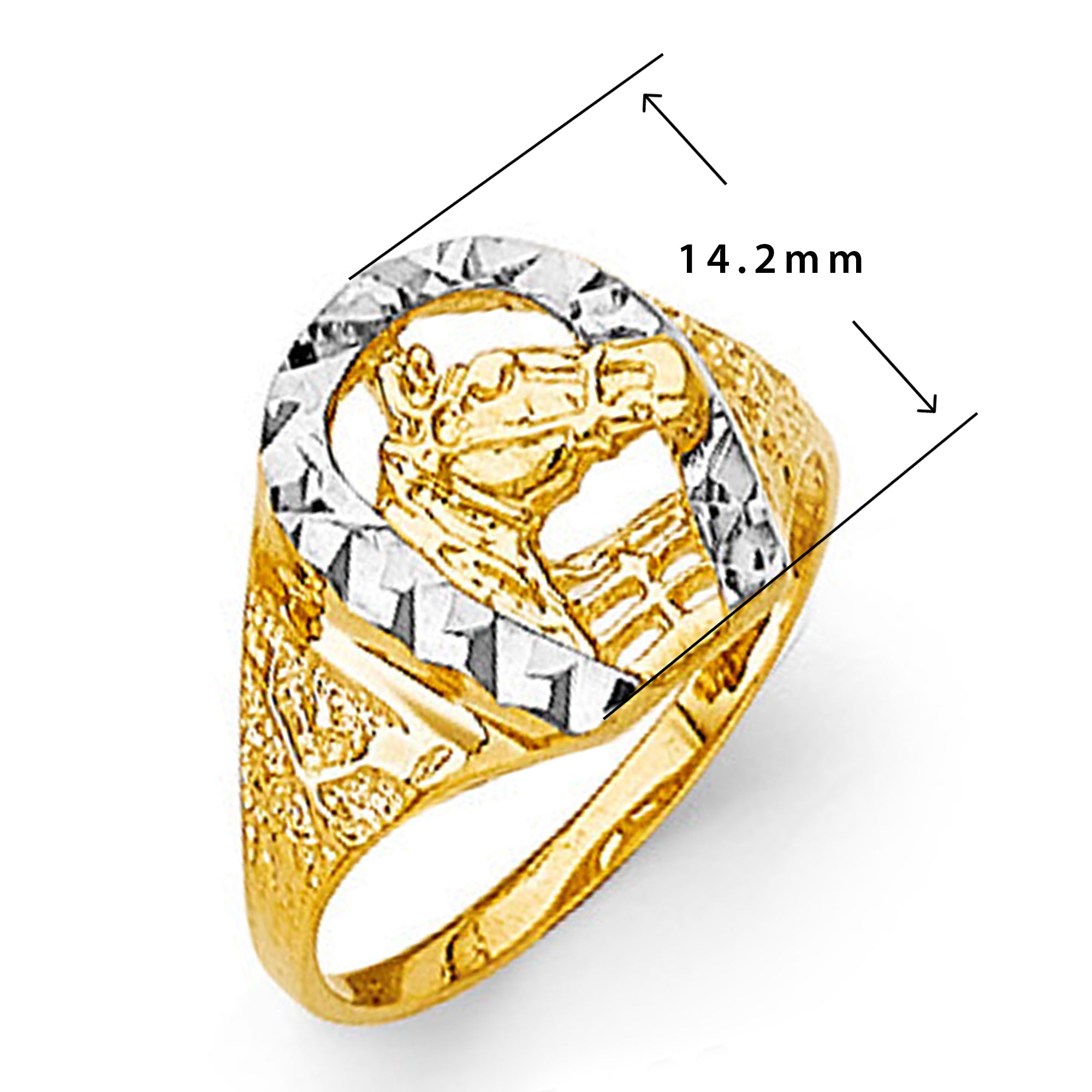 Dual tone Horseshoe Radiant Ring in Solid Gold with Measurement