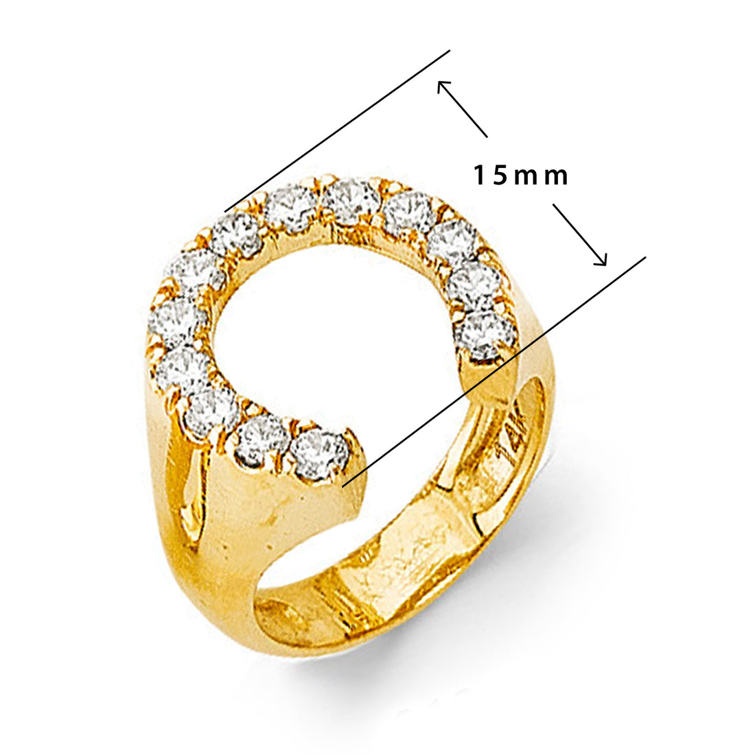 CZ Lucky Horseshoe Ring in Solid Gold with Measurement