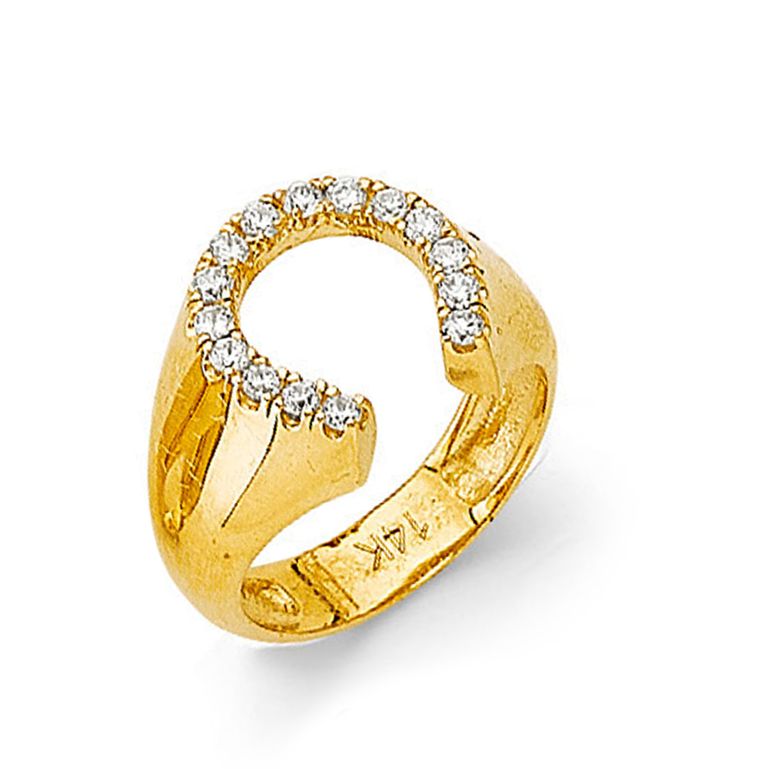 CZ Trendy Horseshoe Ring in Solid Gold 