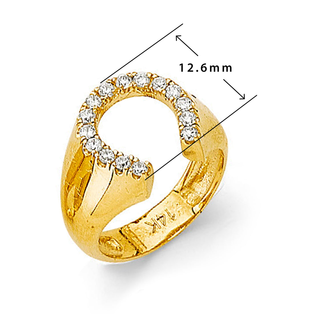 CZ Trendy Horseshoe Ring in Solid Gold with Measurement