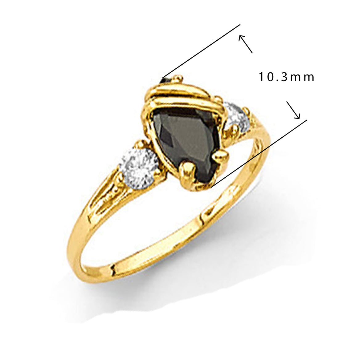 Victorian style Pear Onyx Ring in Solid Gold with Measurement