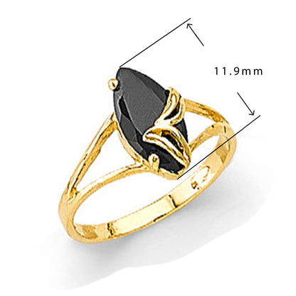 CZ Onyx Marquise Magical Ring in Solid Gold with Measurement