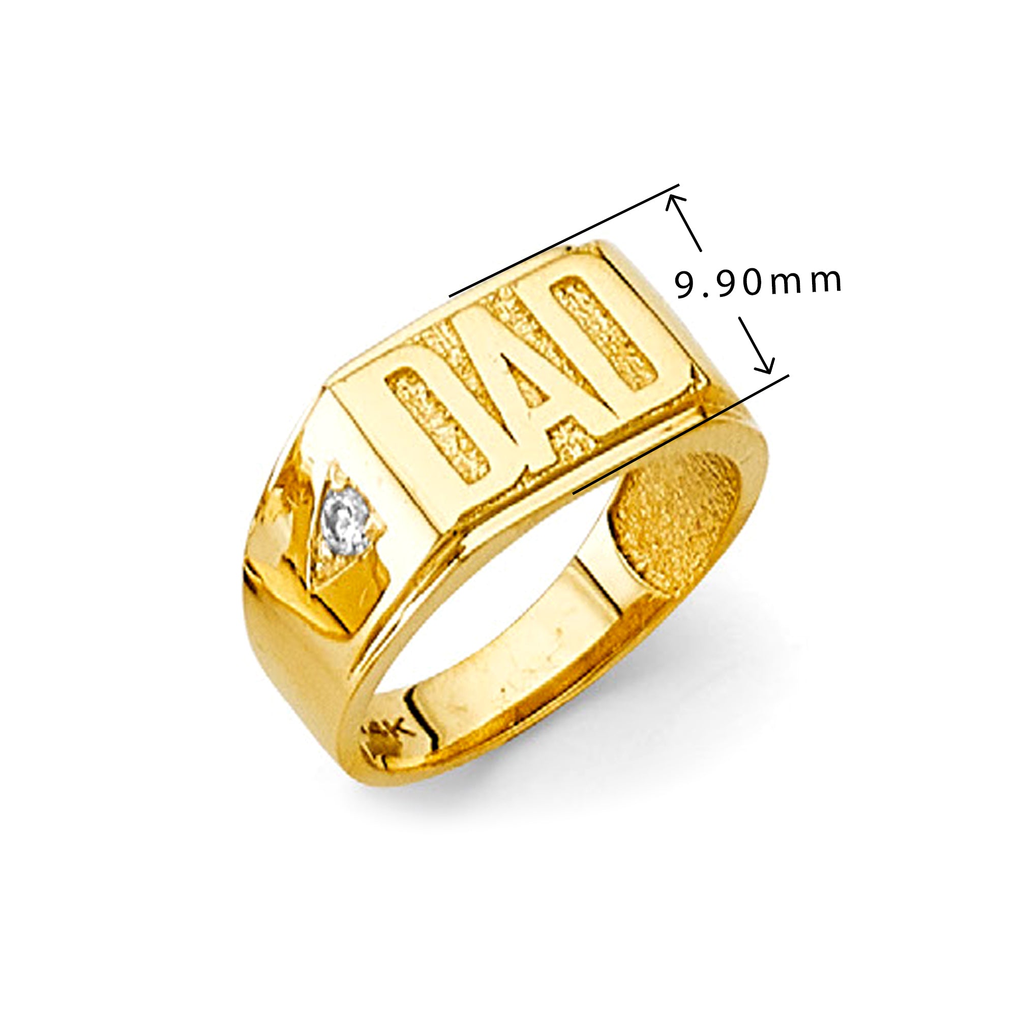 CZ Simulated DAD Ring in Solid Gold with Measurement