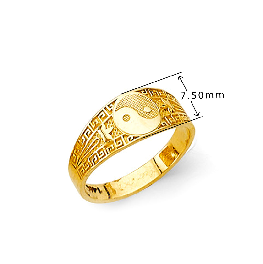 Ying Yang Chinese Textured  Band in Solid Gold with Measurement