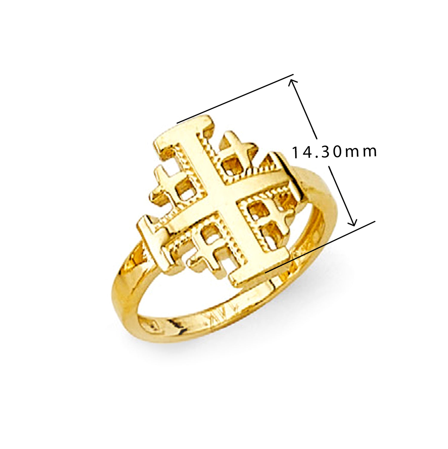 Pristine Jerusalem Cross Ring in Solid Gold with Measurement