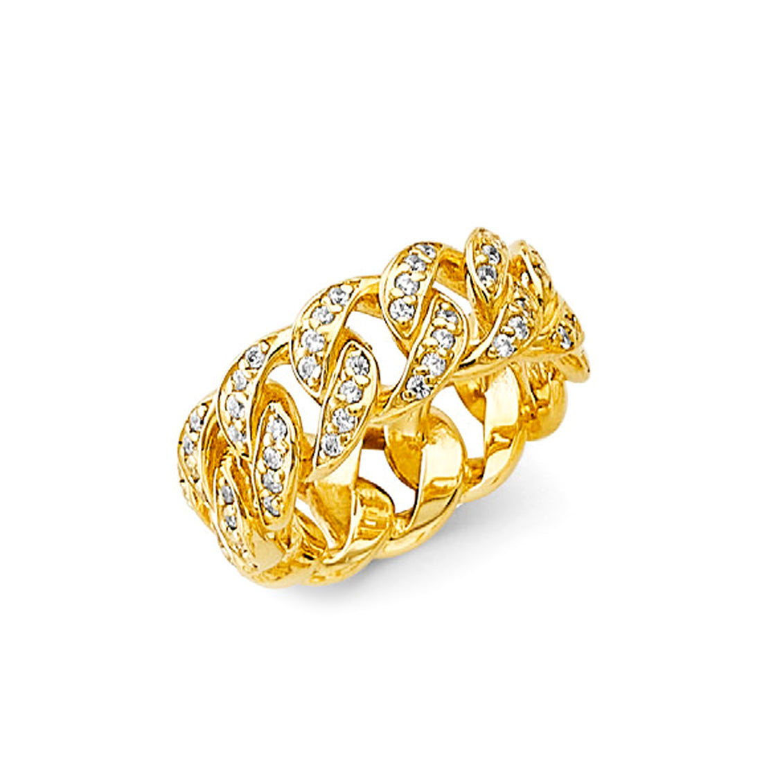 CZ Cuban Link Chain Eternity Band in Solid Gold 