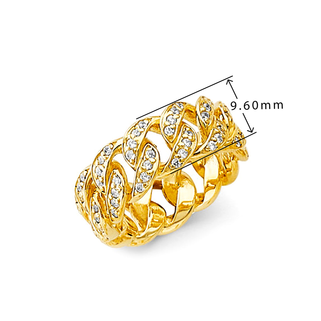 CZ Cuban Link Chain Eternity Band in Solid Gold with Measurement