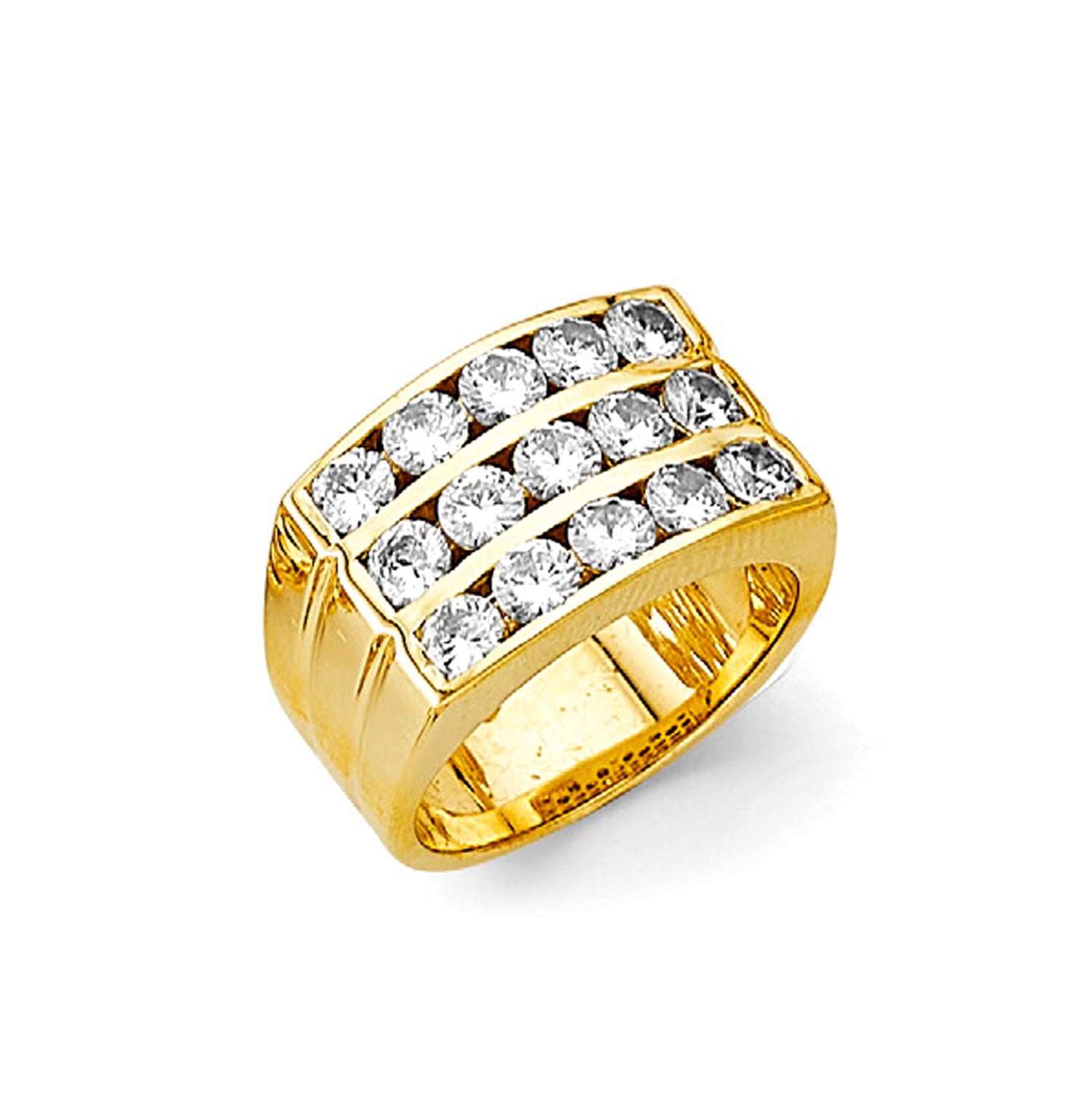 CZ Triple Row Wedding Band in Solid Gold 