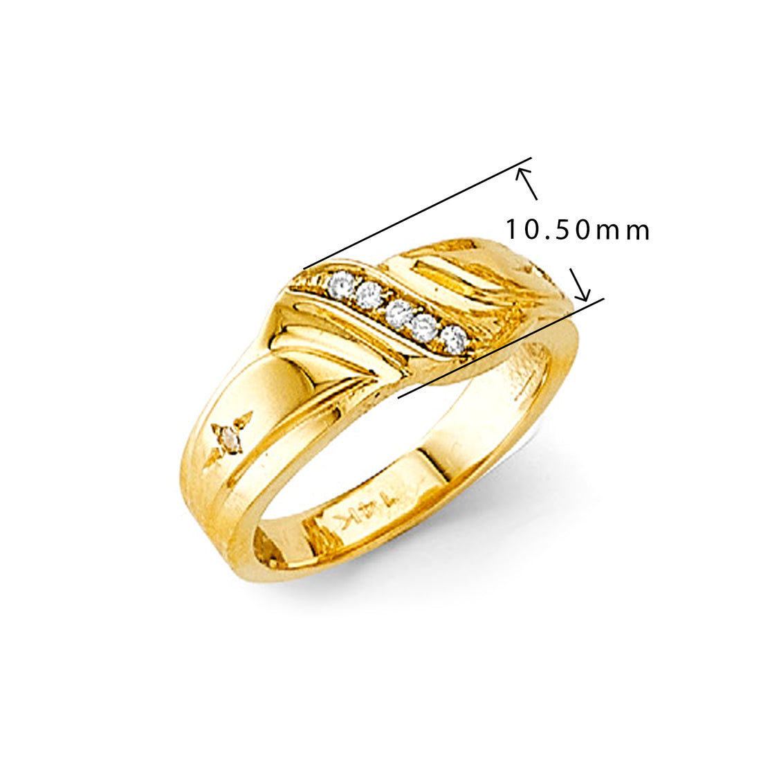 CZ Bulgy Vintage Ring in Solid Gold with Measurement