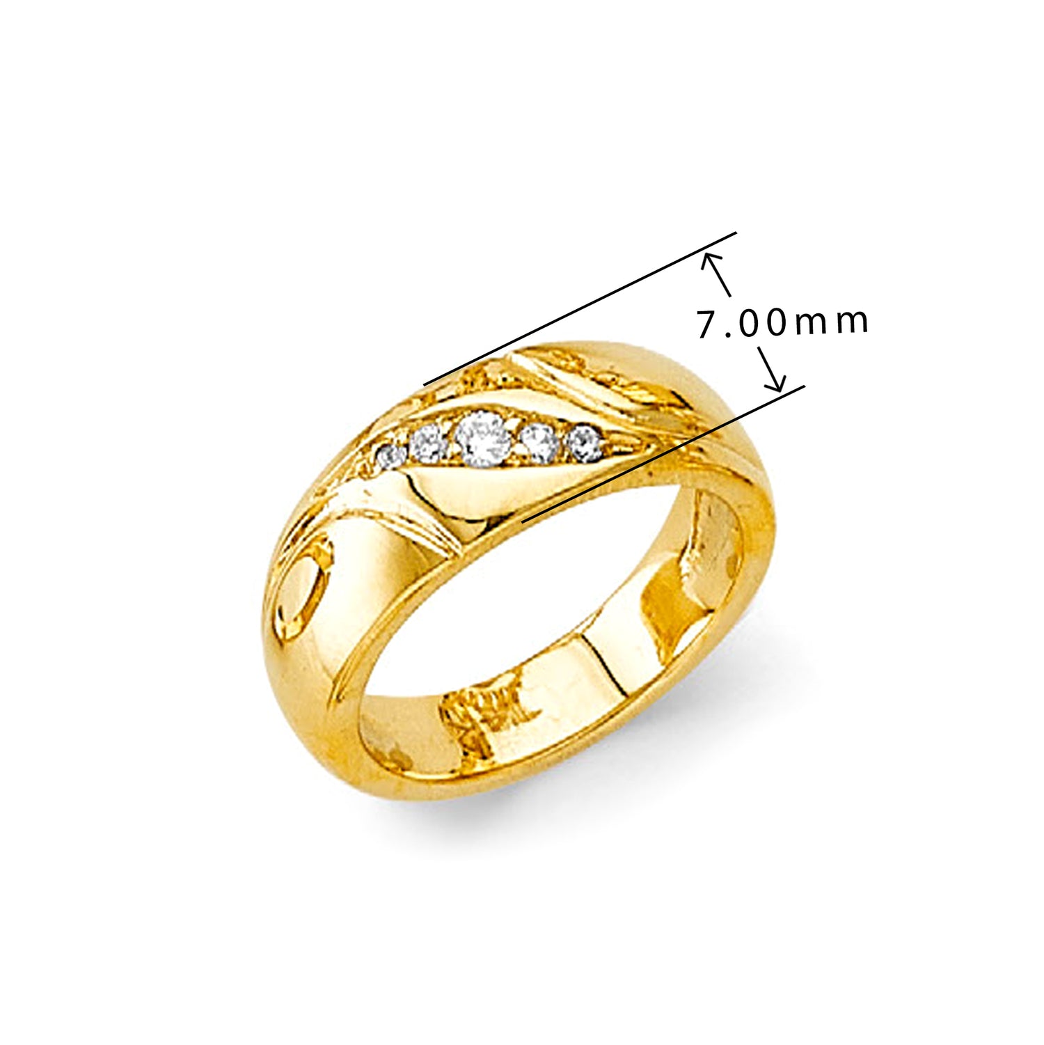 CZ Deluxe Wedding Band in Solid Gold with Measurement