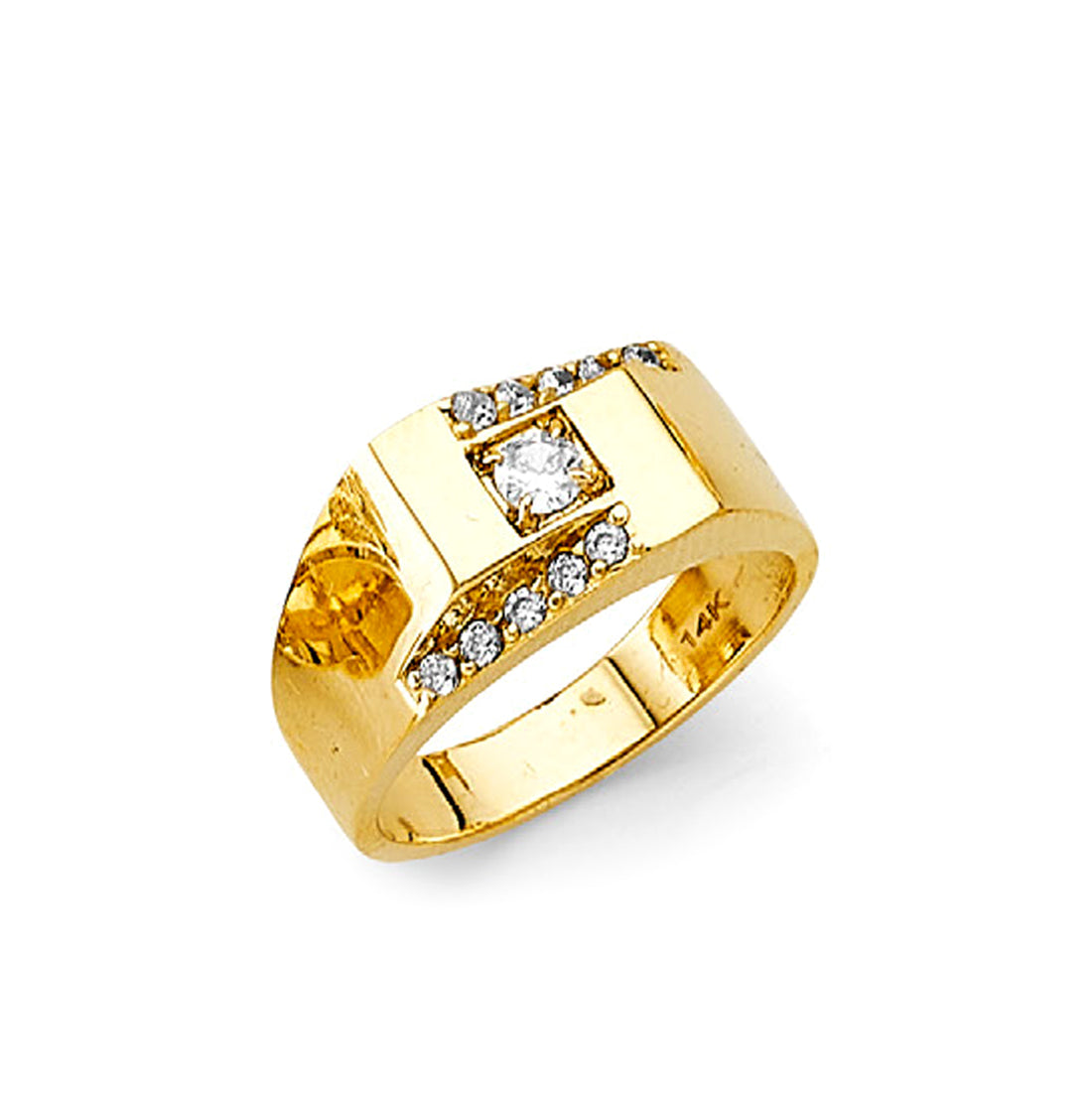 CZ Sloped Channel Ring in Solid Gold 