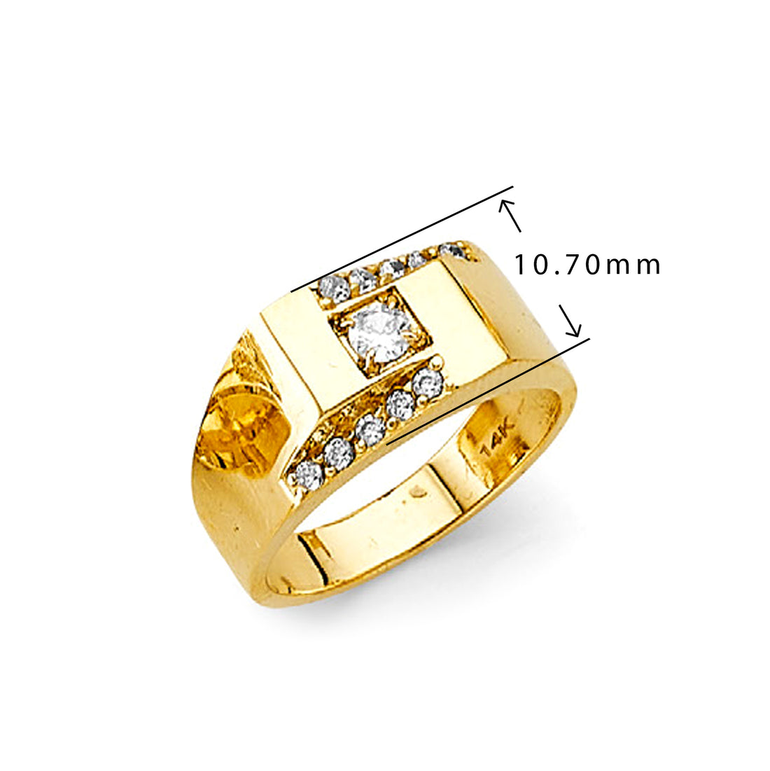 CZ Sloped Channel Ring in Solid Gold with Measurement