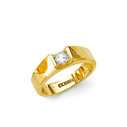 CZ Signature Sleek Round Ring in Solid Gold 
