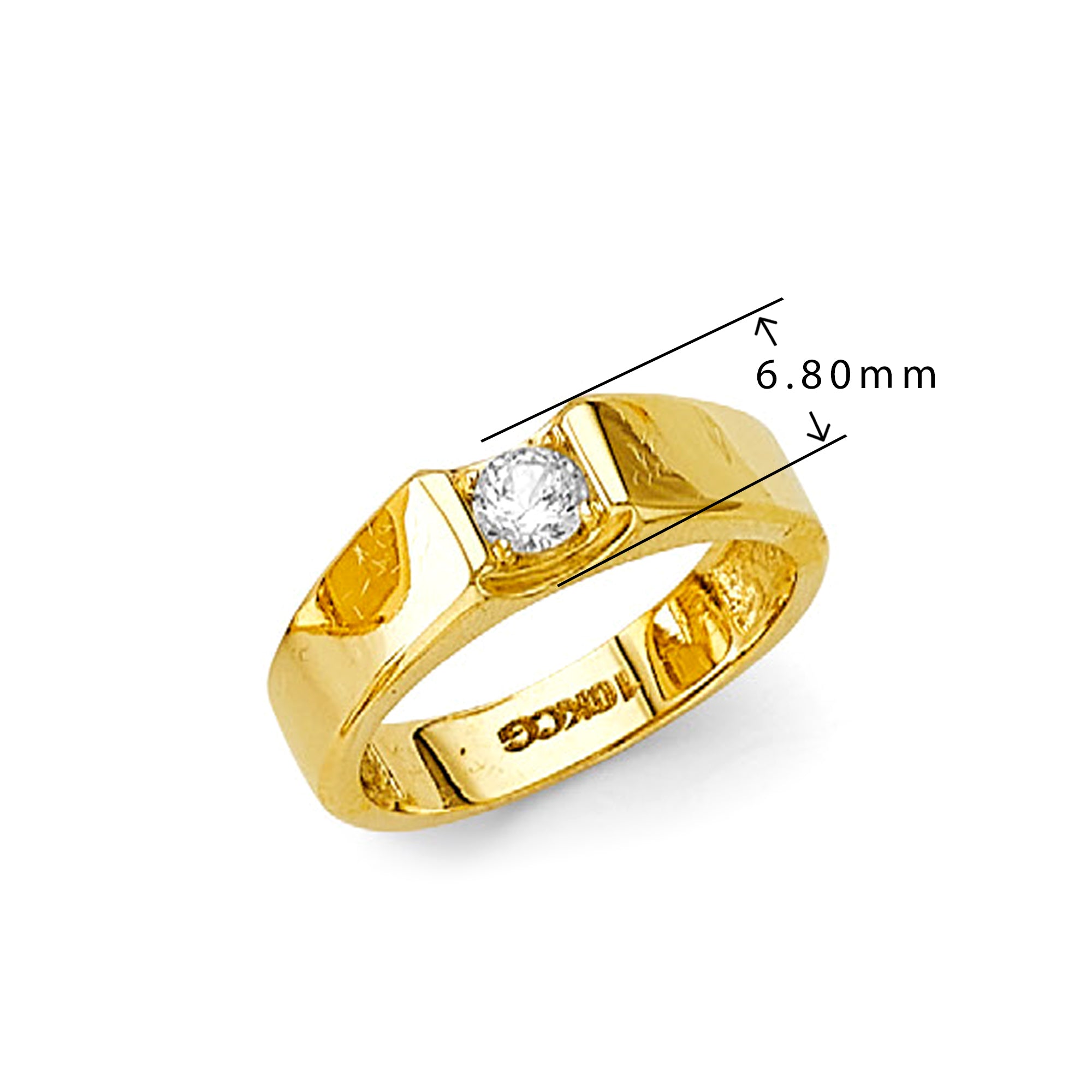 CZ Signature Sleek Round Ring in Solid Gold with Measurement