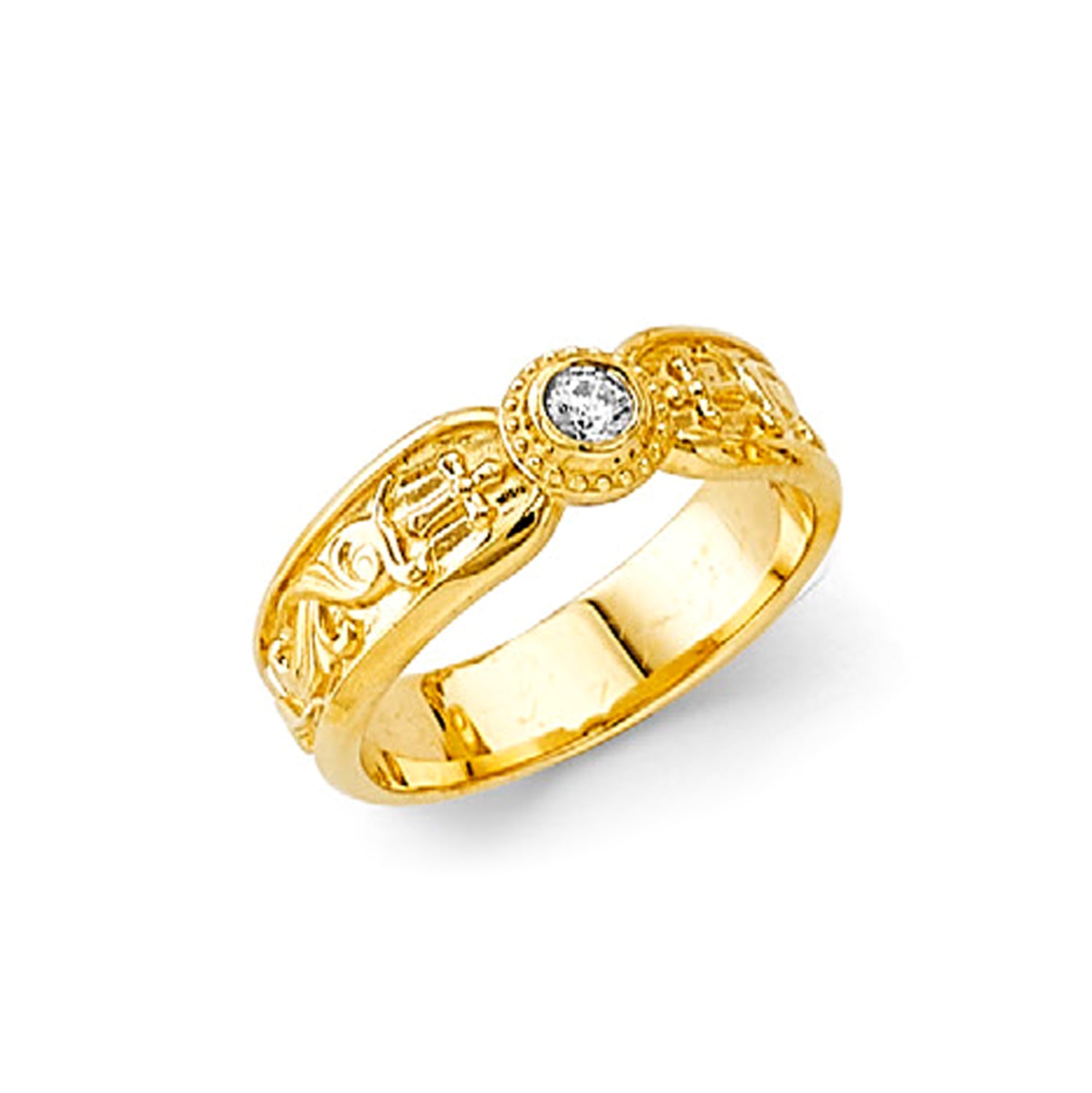 CZ Round Filigree Ring in Solid Gold 
