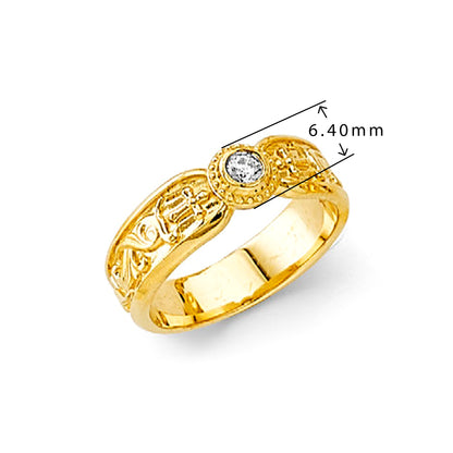 CZ Round Filigree Ring in Solid Gold with Measurement