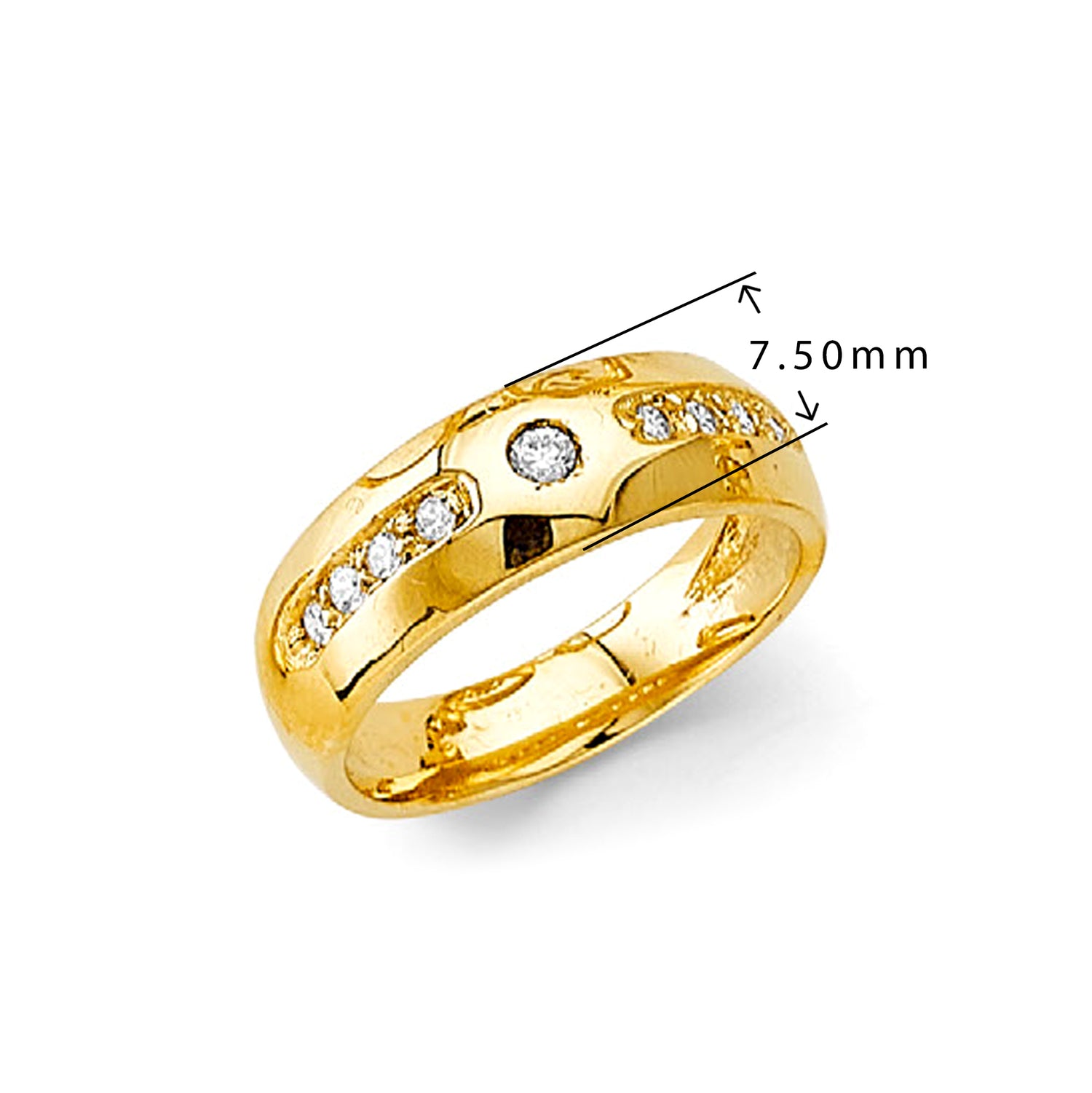 CZ Regal Ring in Solid Gold with Measurement