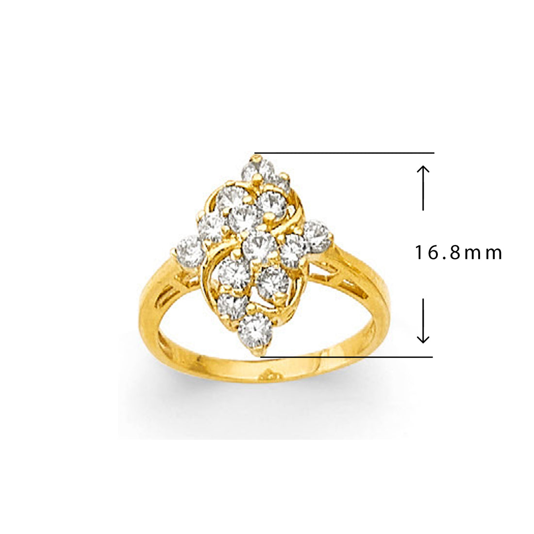 CZ Catchy Cluster Ring in Solid Gold with Measurement