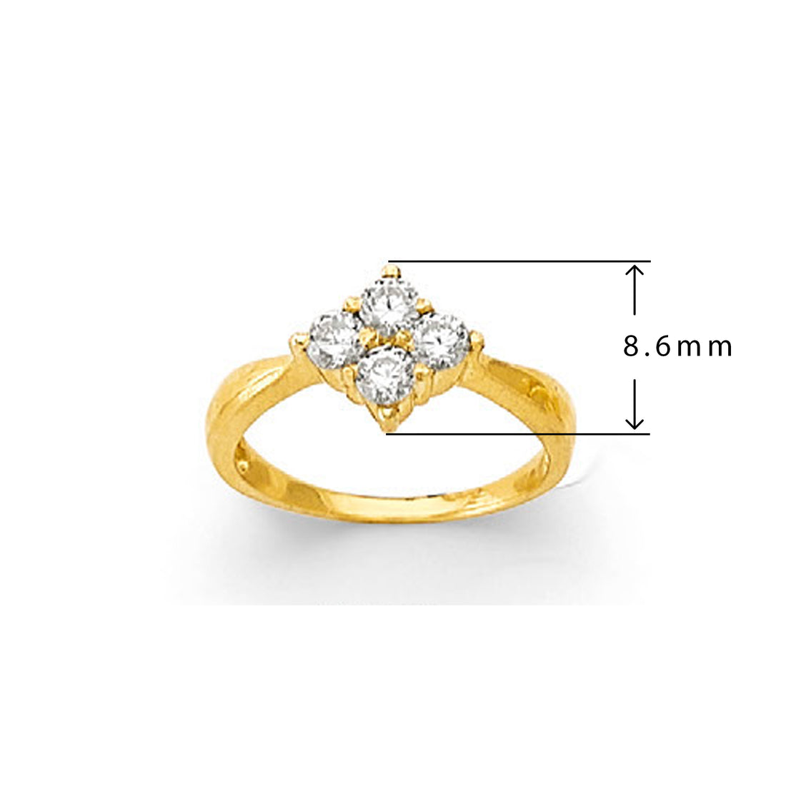 CZ Quad Ring in Solid Gold with Measurement