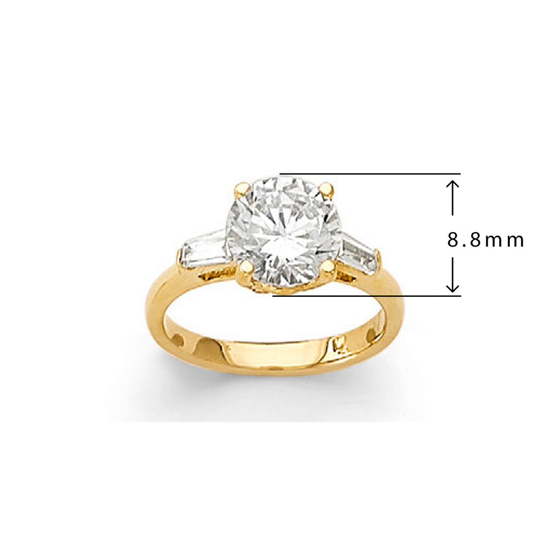 CZ Surreal Solitaire Engagement Band in Solid Gold with Measurement