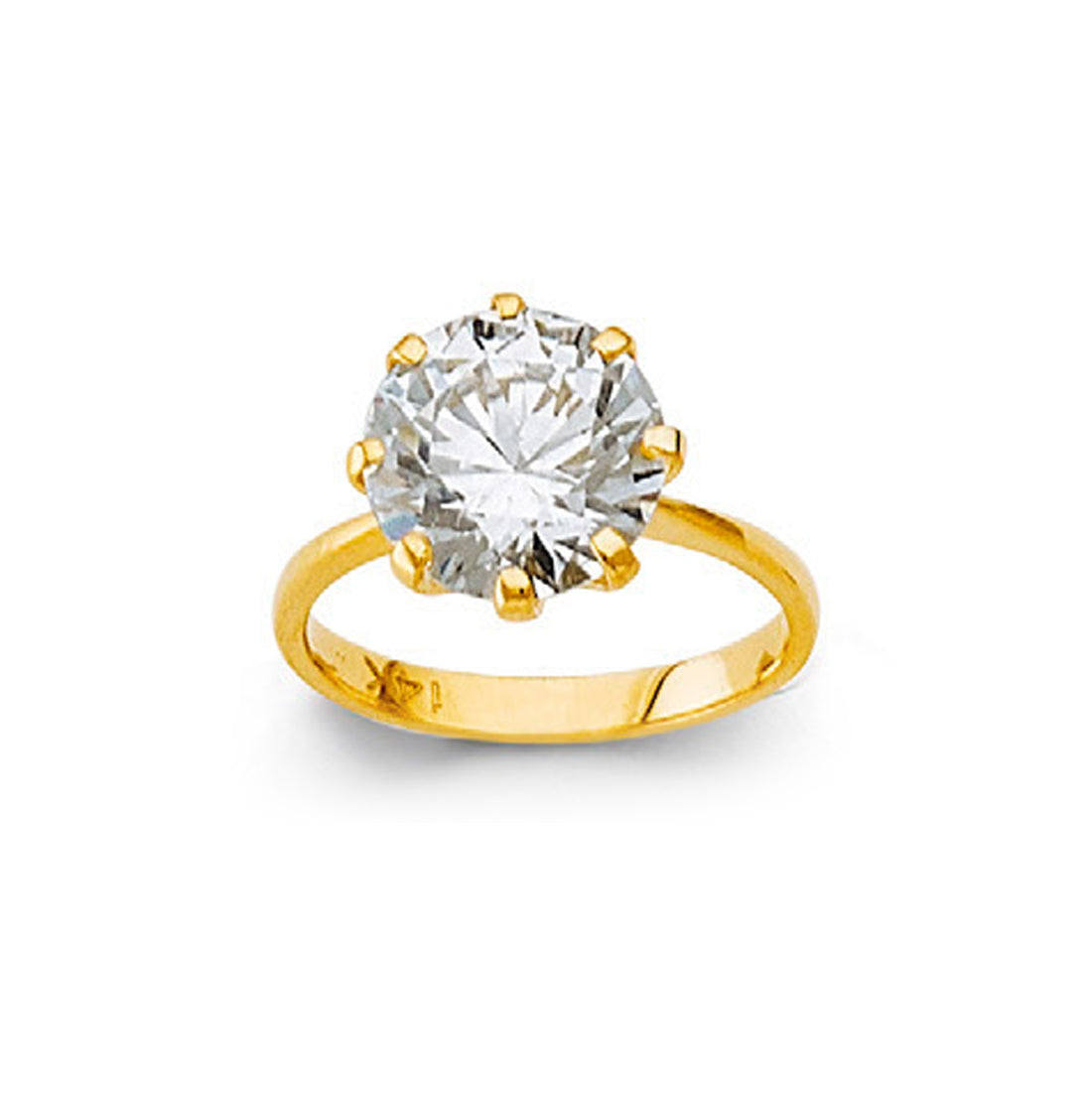 CZ Round 8 Prong Ring in Solid Gold 