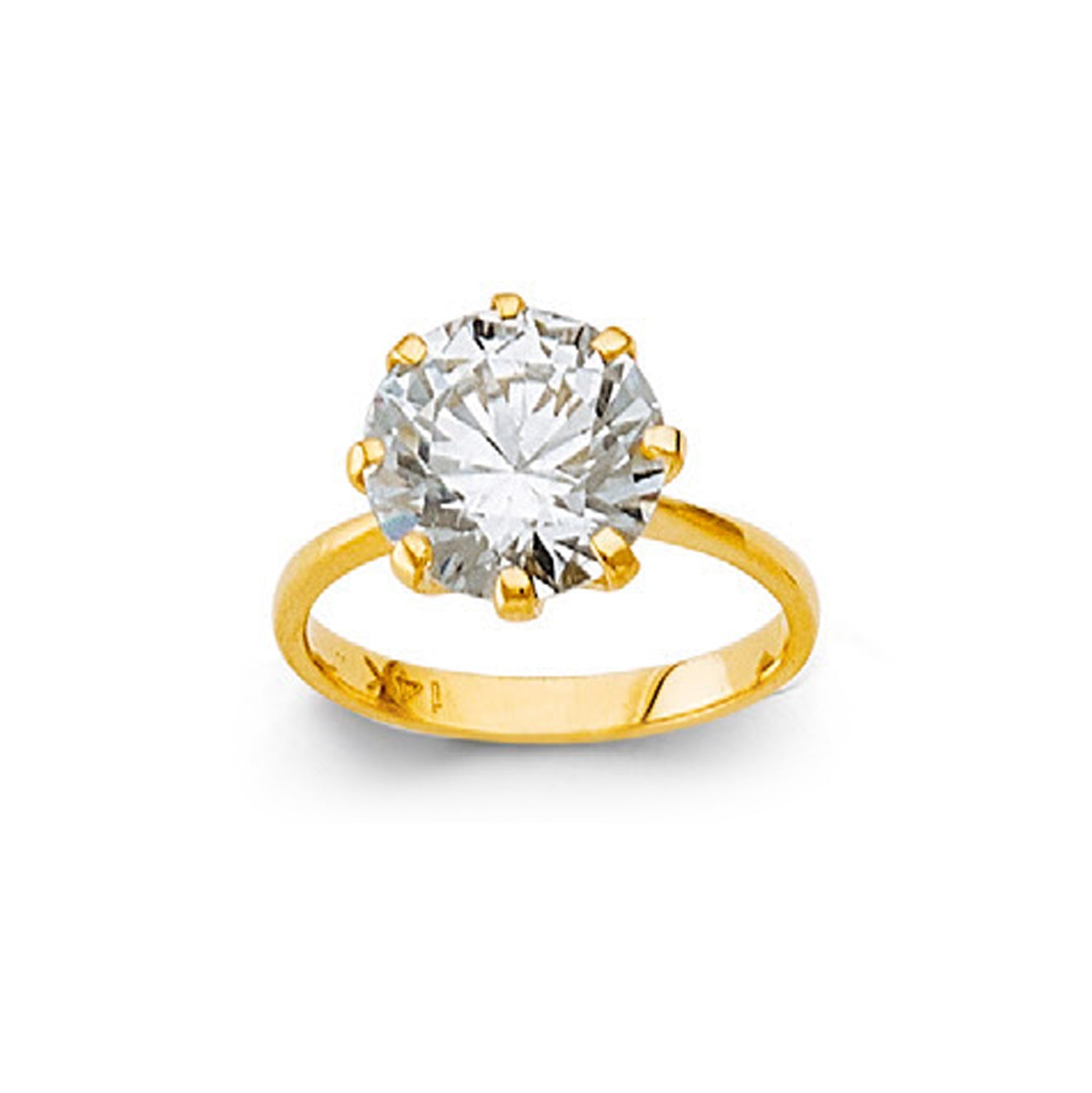 CZ Round 8 Prong Ring in Solid Gold 