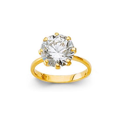 CZ Round 8 Prong Ring in Solid Gold 