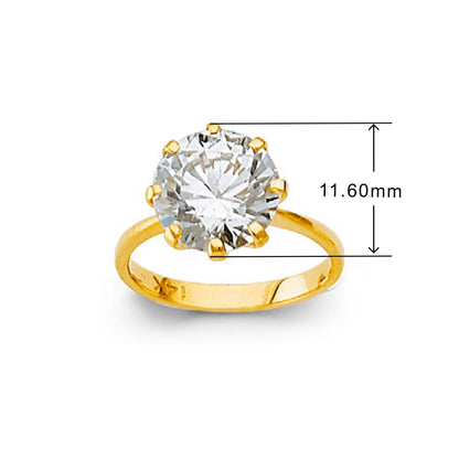 CZ Round 8 Prong Ring in Solid Gold with Measurement