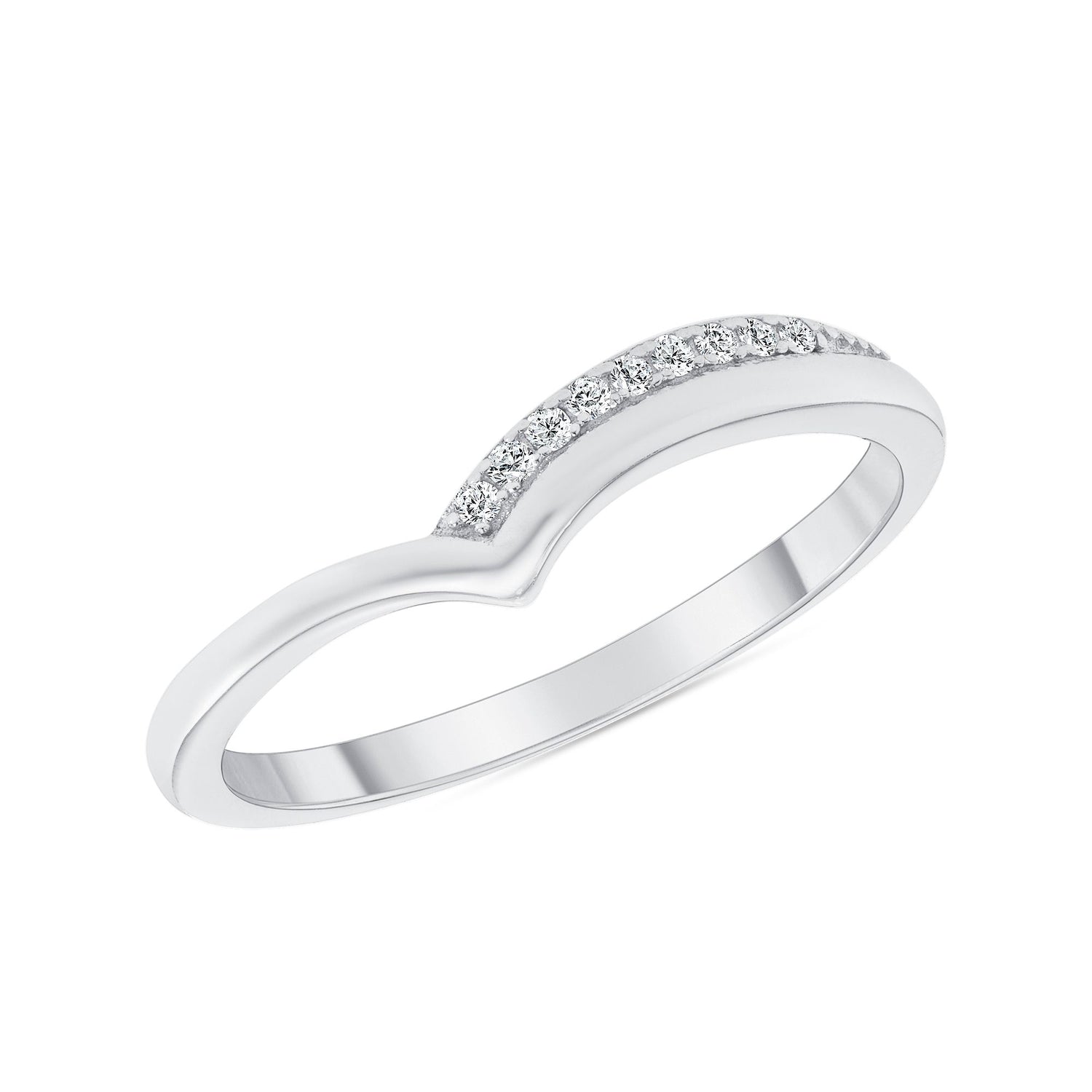 925 Sterling Silver Round CZ Chevron Stack Ring