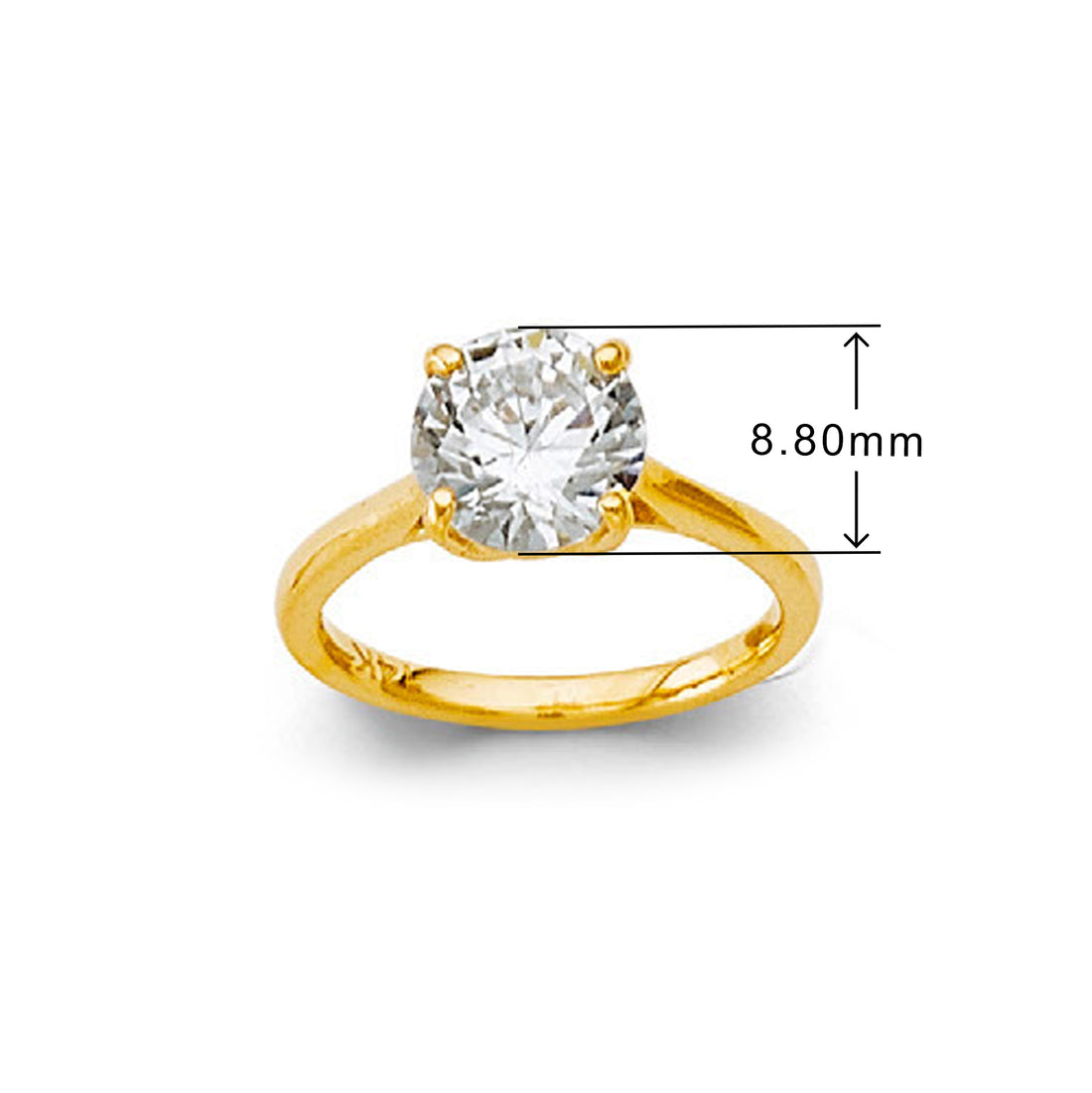 CZ Round-cut Radiant Ring in Solid Gold with Measurement