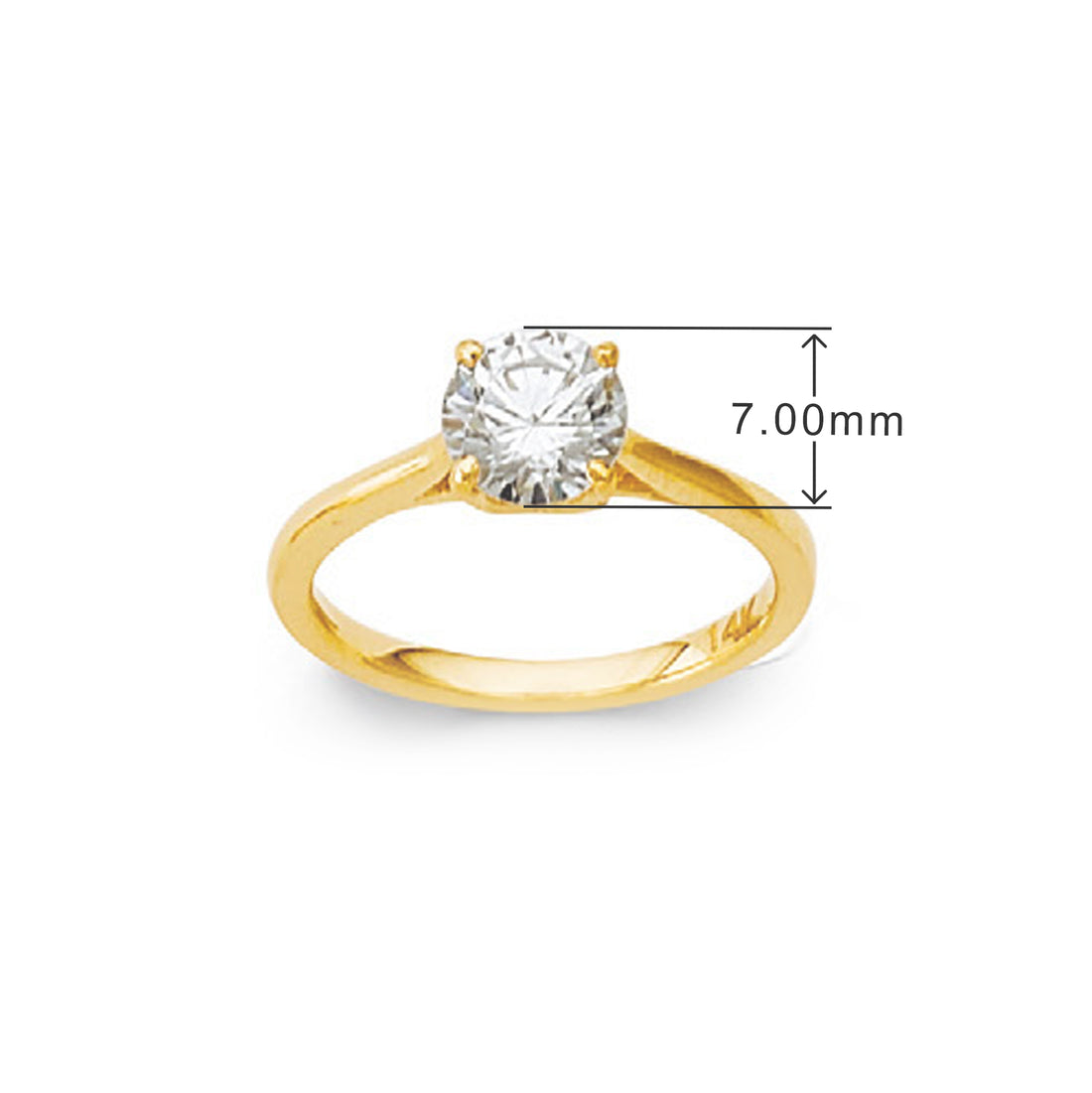 CZ Radiant Round-cut Solitaire Band in Solid Gold with Measurement