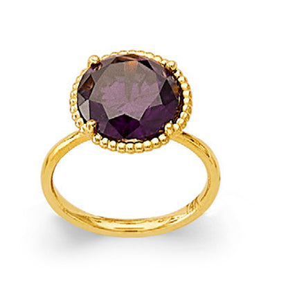 Round Decor Cuff Amethyst Ring in Solid Gold 