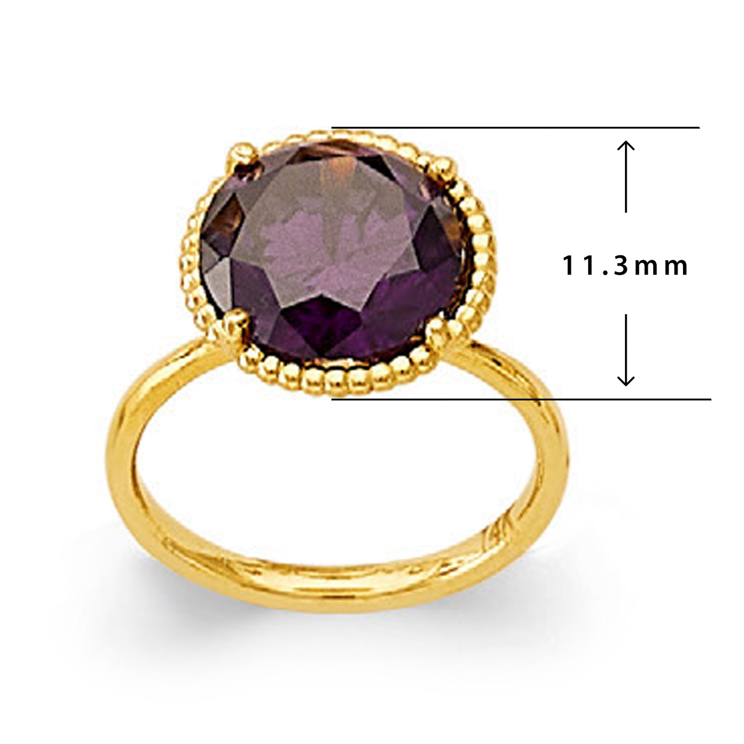 Round Decor Cuff Amethyst Ring in Solid Gold with Measurement