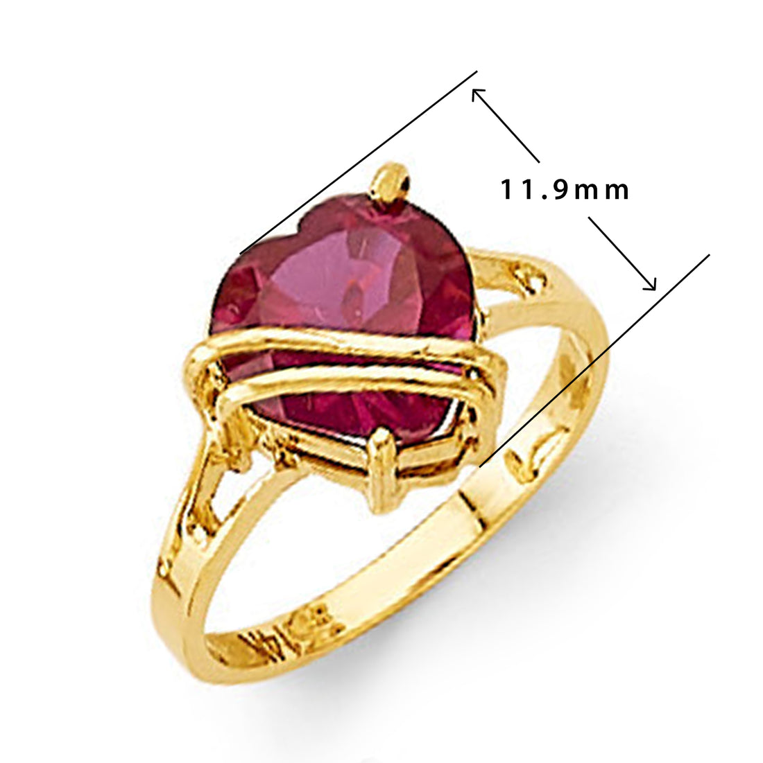 Ruby Heart Sweet Ring in Solid Gold with Measurement