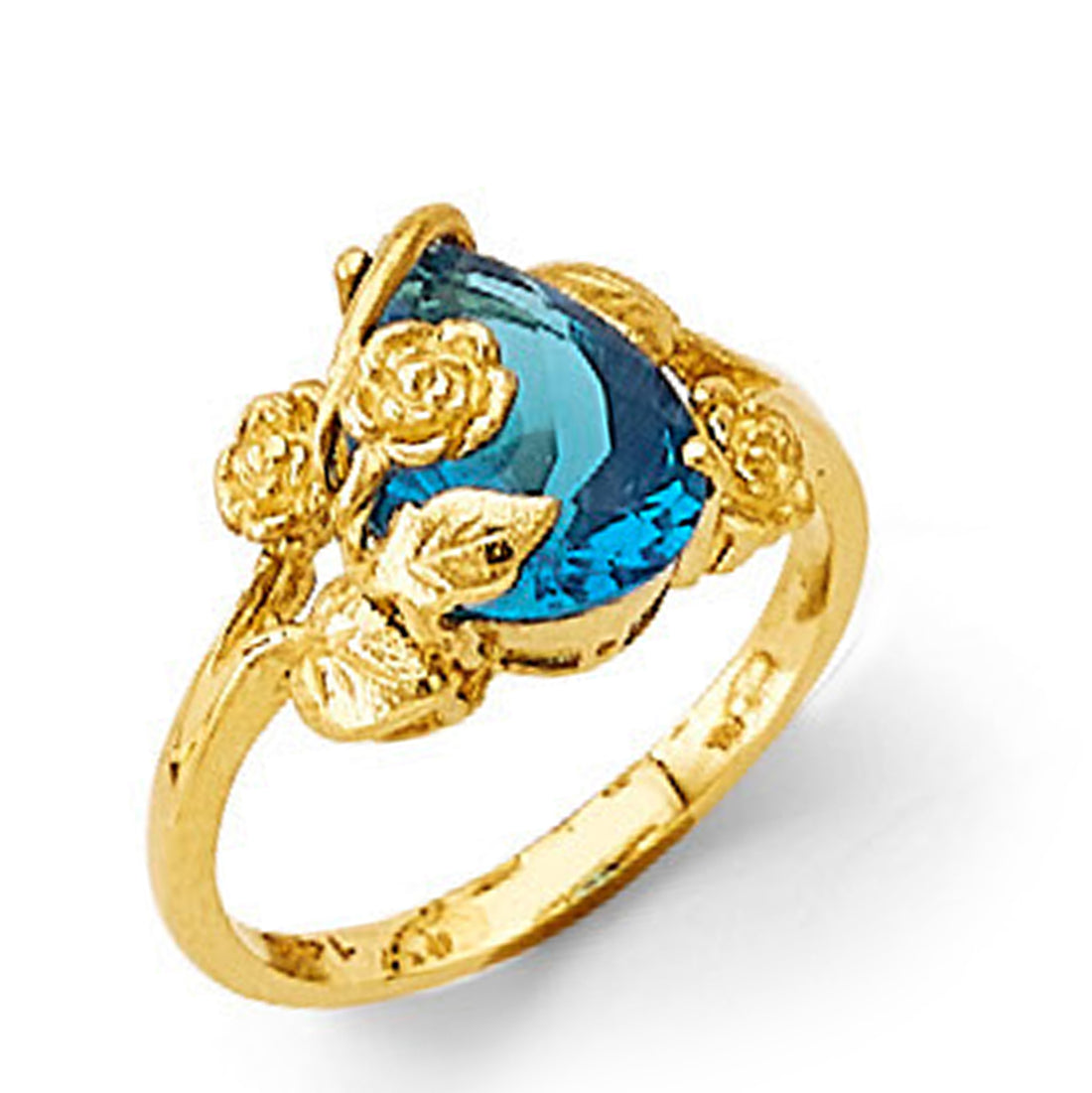 Blue Topaz Floral Ring in Solid Gold 