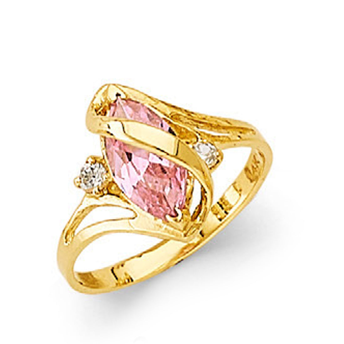 CZ twisted foliage pink tourmaline ring in Solid Gold 