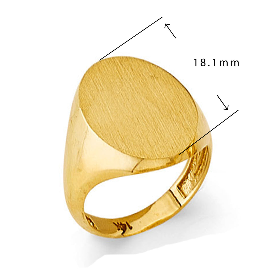 Open-end Oval Signet Ring in Solid Gold with Measurement