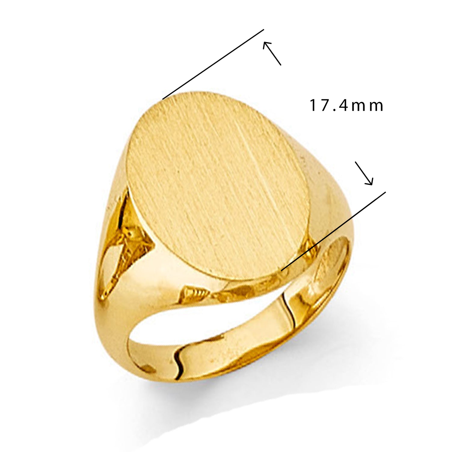 Glistening Oval Signet Ring in Solid Gold with Measurement