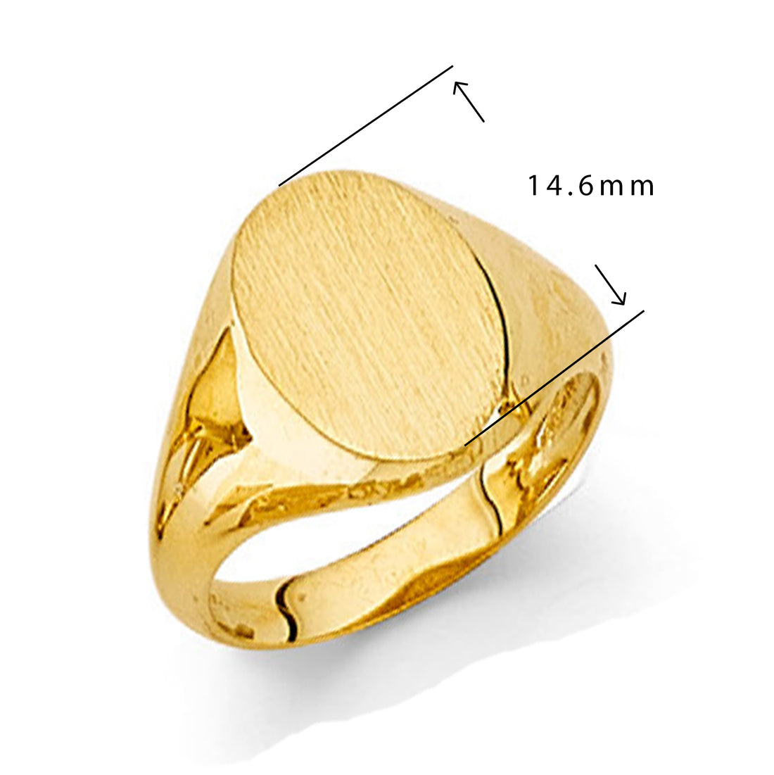 Oval Monogram Snag-free Signet Ring in Solid Gold with Measurement