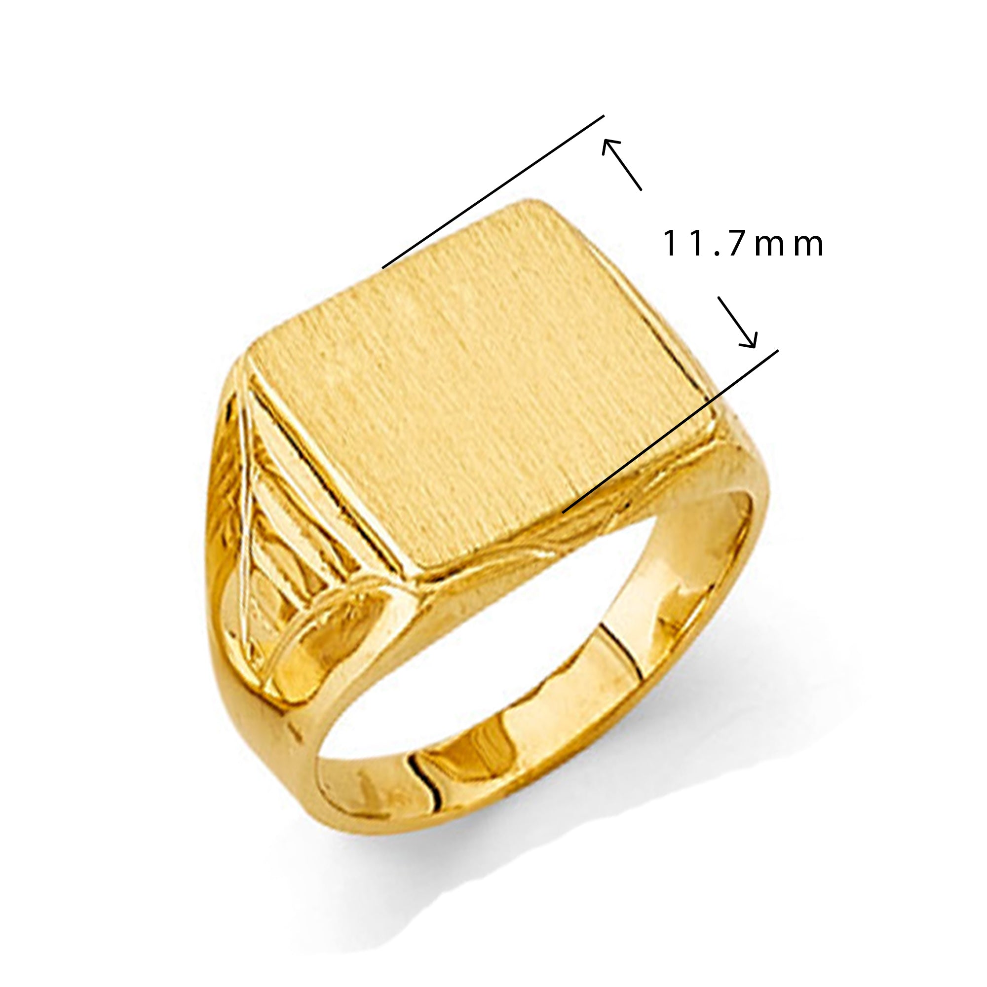 Brushed Sleek Signet Ring in Solid Gold with Measurement