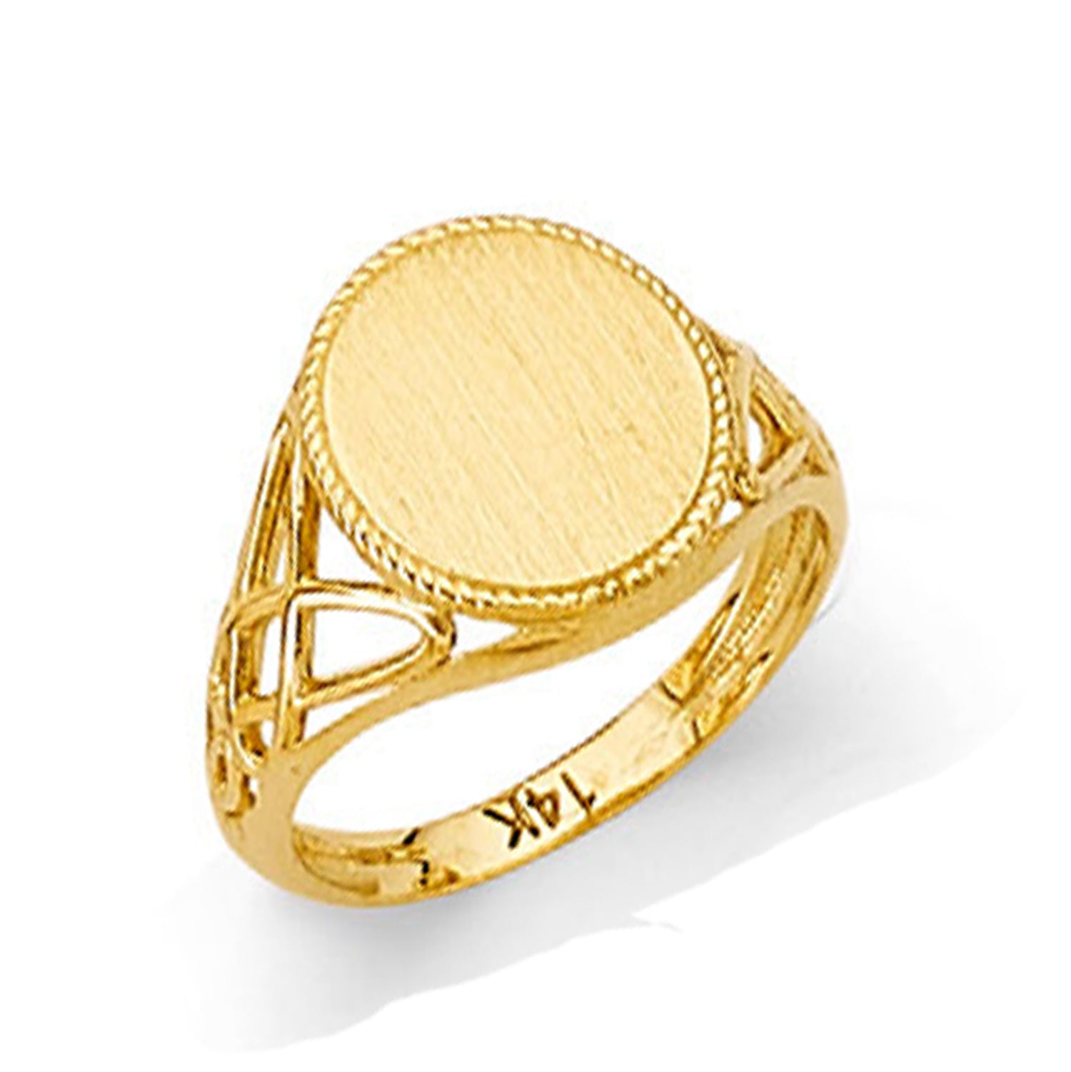 Filigree Round Signet Ring in Solid Gold 