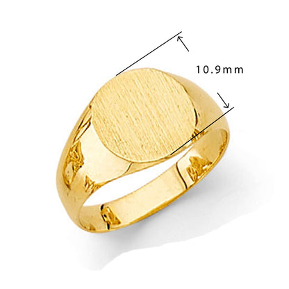 Engravable Round Signet Ring in Solid Gold with Measurement