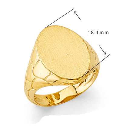 Oval Nugget Signet Ring in Solid Gold with Measurement